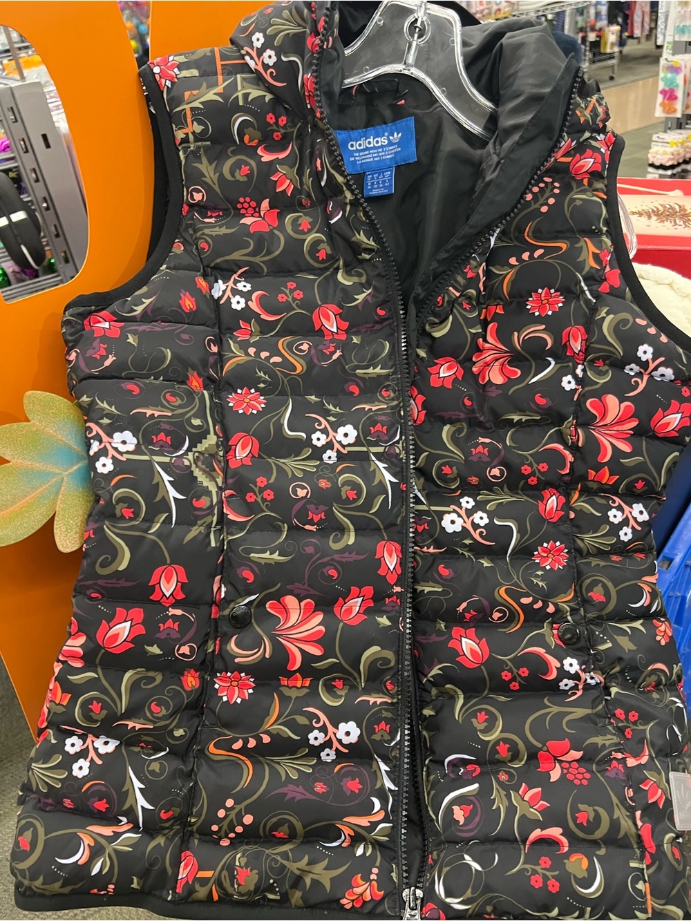 adidas Black Floral Puffer Vest